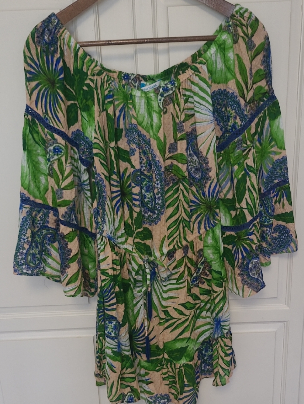 Blue Island Green and Blue Floral Off-Shoulder Swim Cover UP